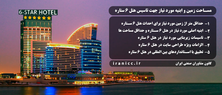 مساحت زمین و ابنیه مورد نیاز هتل 6 ستاره